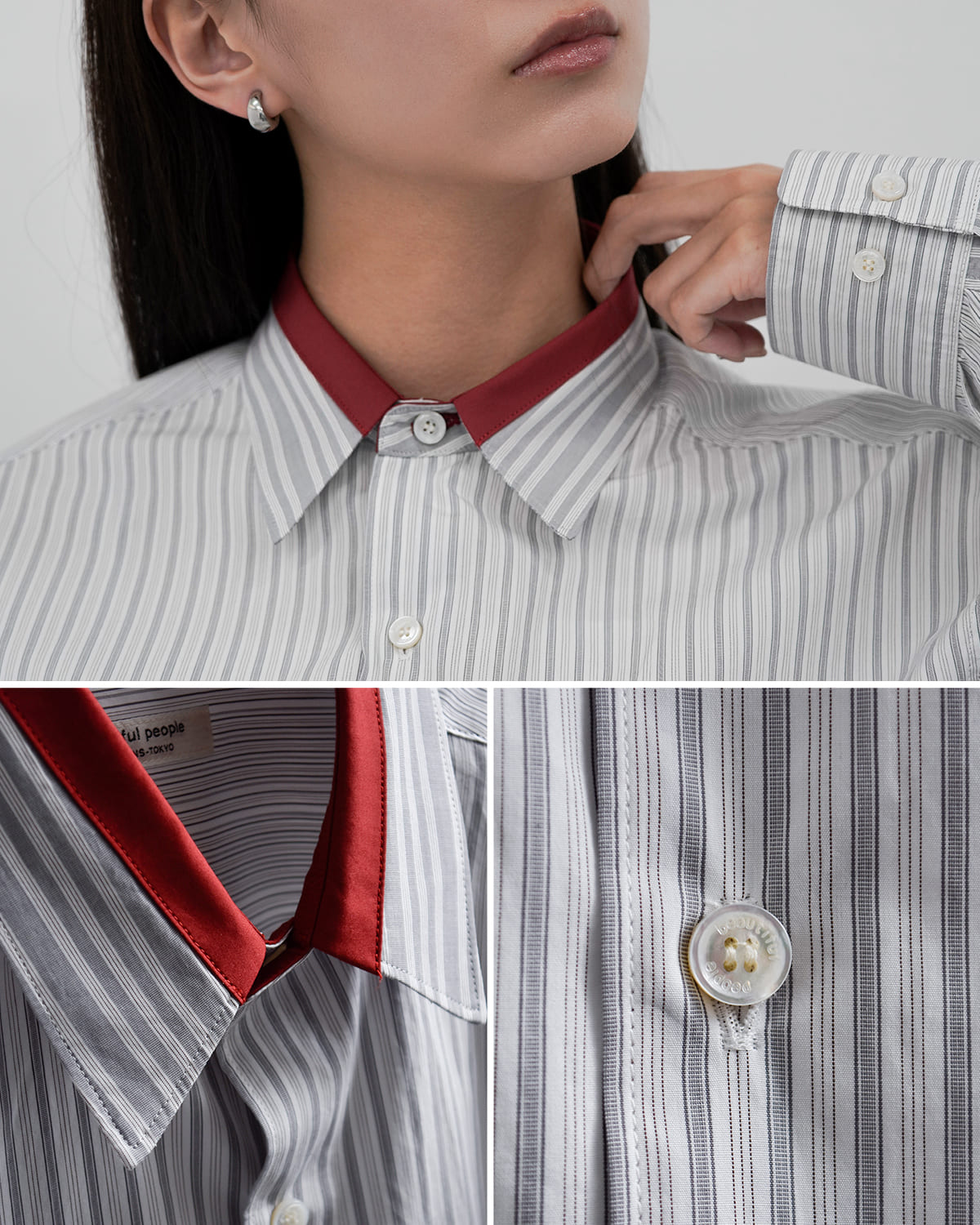 beautiful people(ビューティフルピープルフィンクスコットンストライプボリュームシャツfinxcottonstripefanshapeshirts 1626106002