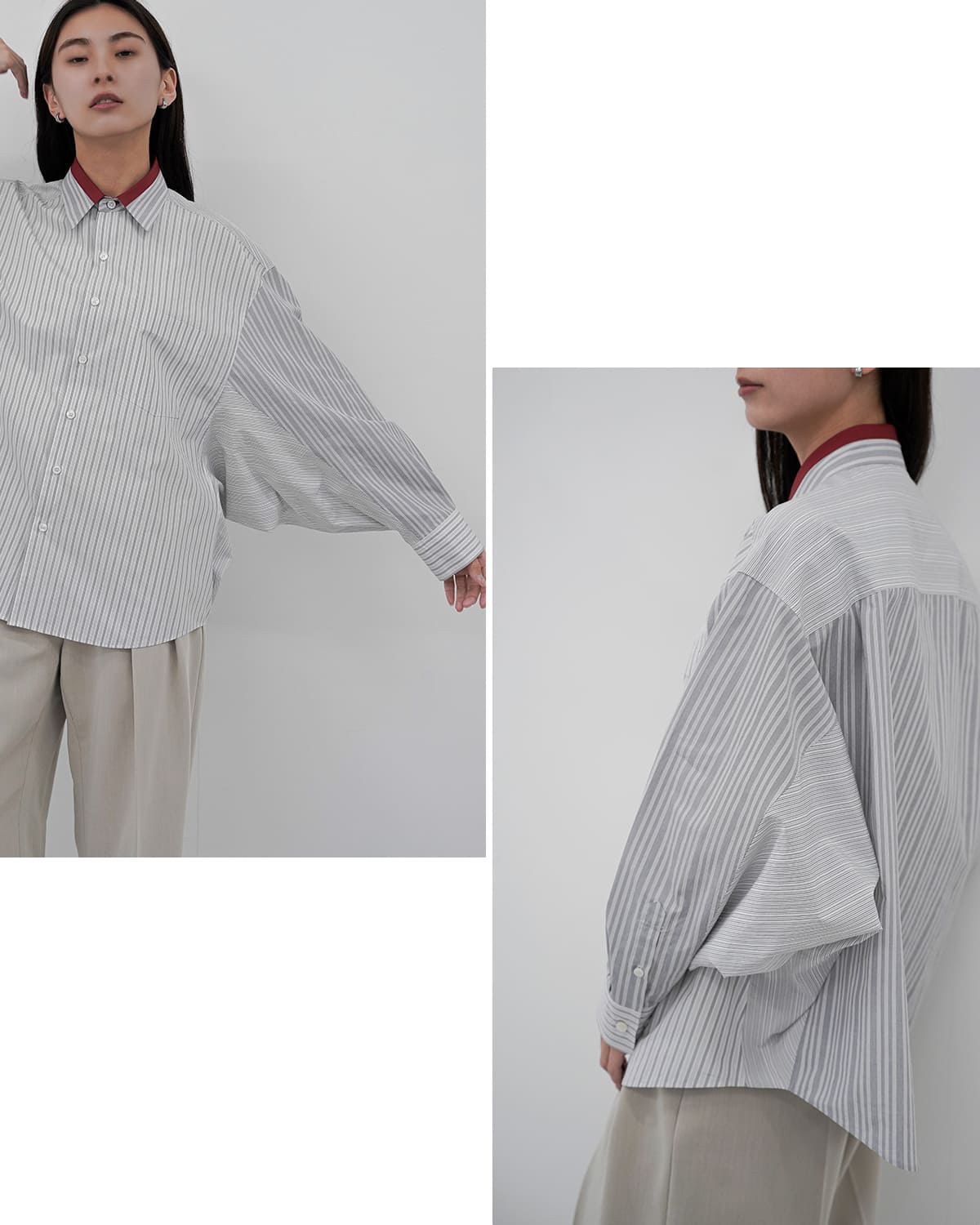 beautiful people(ビューティフルピープルフィンクスコットンストライプボリュームシャツfinxcottonstripefanshapeshirts 1626106002