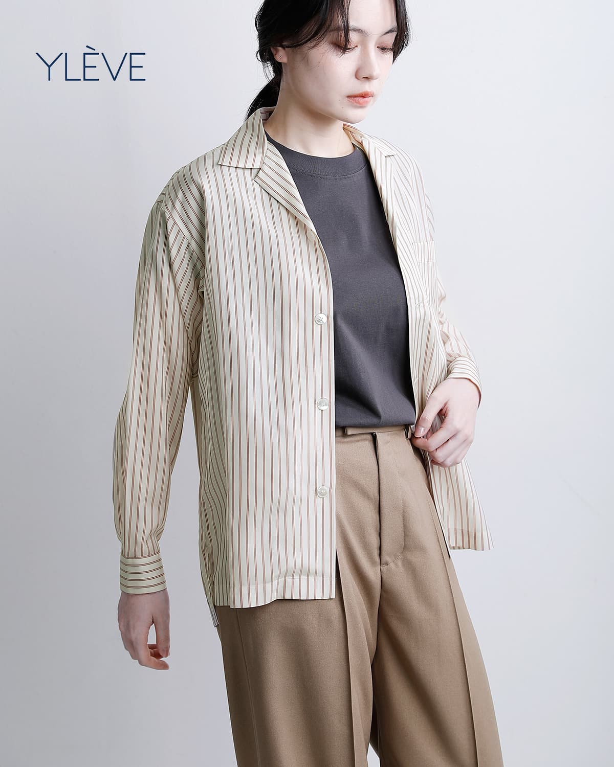 YLEVEストライプ パジャマシャツ ACETATE CUPRA STRIPE PAJAMA SH 168-6150036