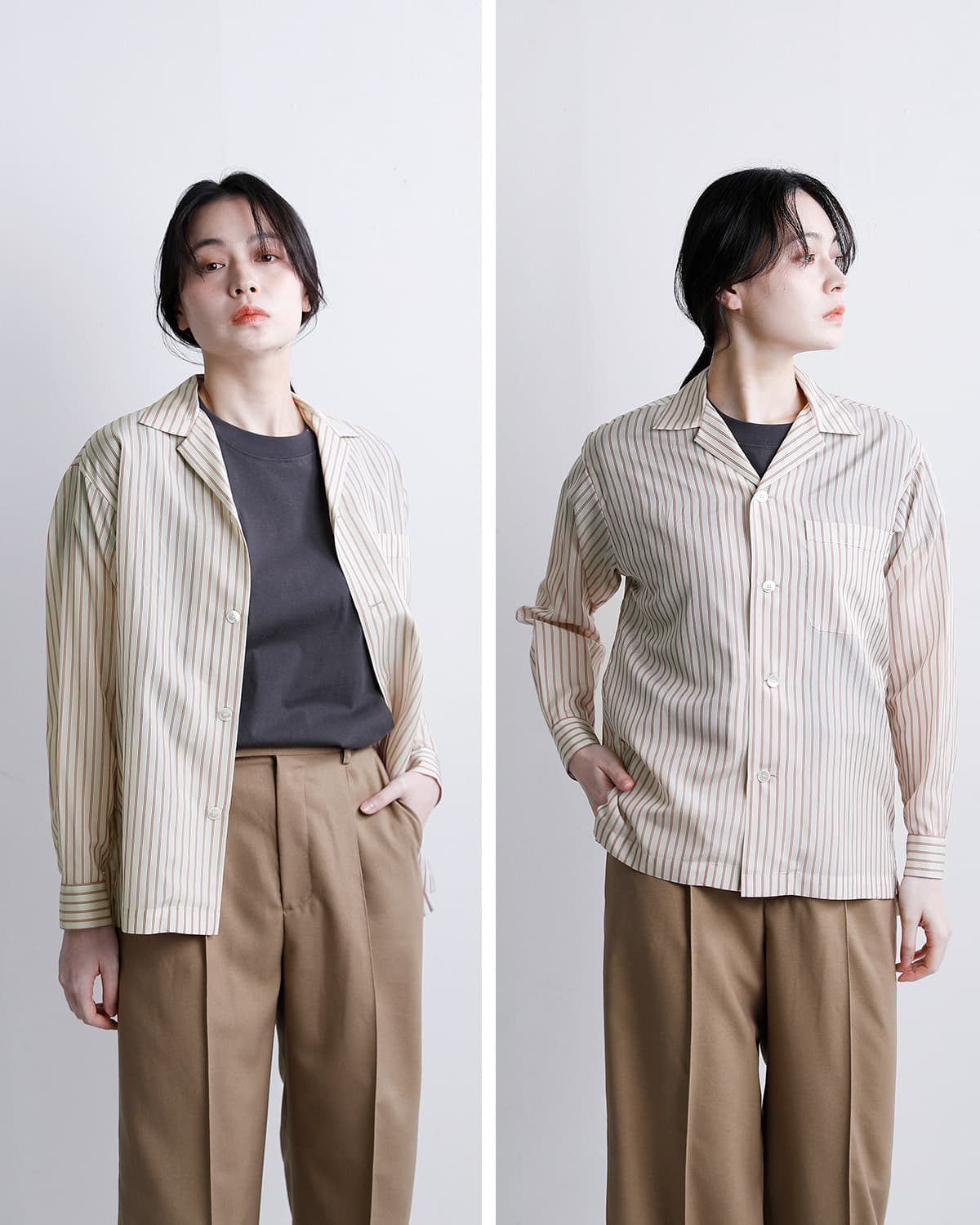 YLEVEストライプ パジャマシャツ ACETATE CUPRA STRIPE PAJAMA SH 168-6150036