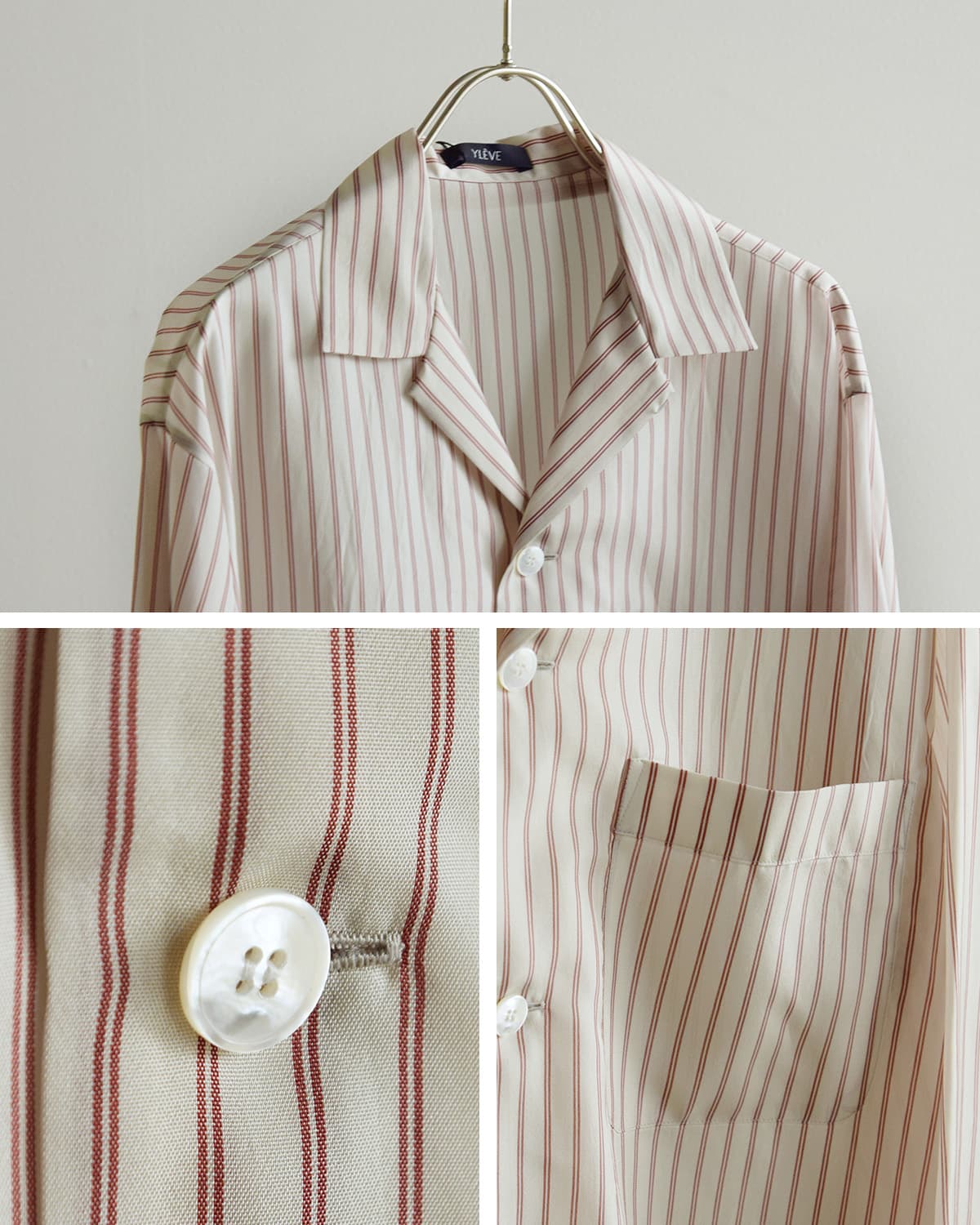 YLEVEストライプ パジャマシャツ ACETATE CUPRA STRIPE PAJAMA SH 168-6150036