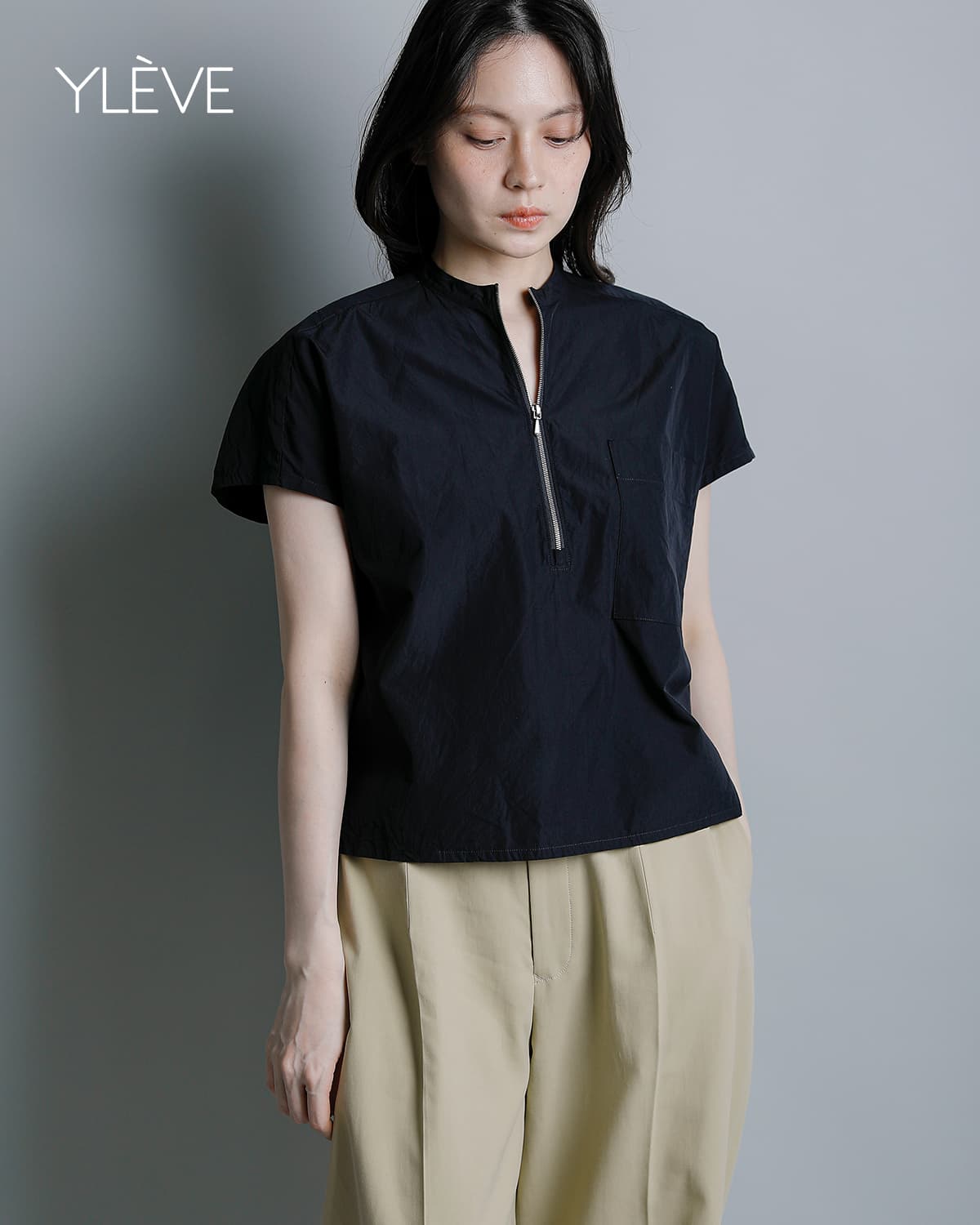 YLEVE�R�b�g�� �n�[�t�W�b�v�V���c COTTON CUPRA HALF ZIP SH 168-6150084