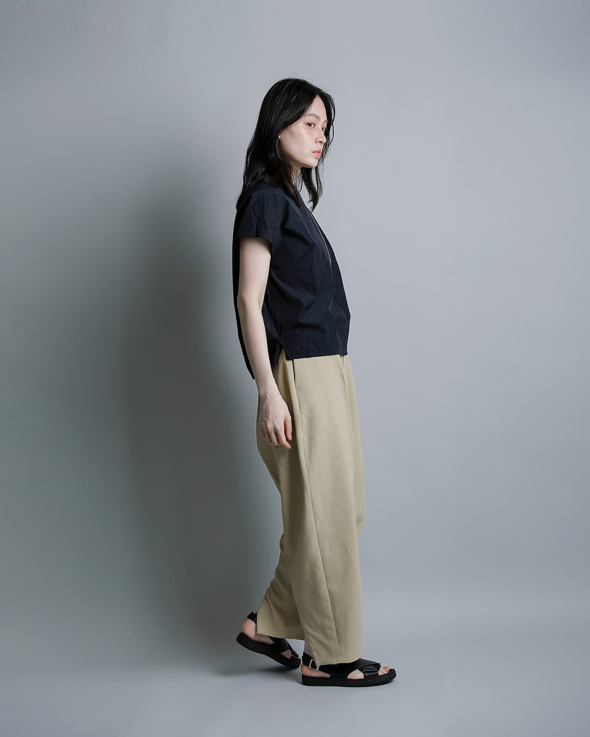 YLEVE�R�b�g�� �n�[�t�W�b�v�V���c COTTON CUPRA HALF ZIP SH 168-6150084