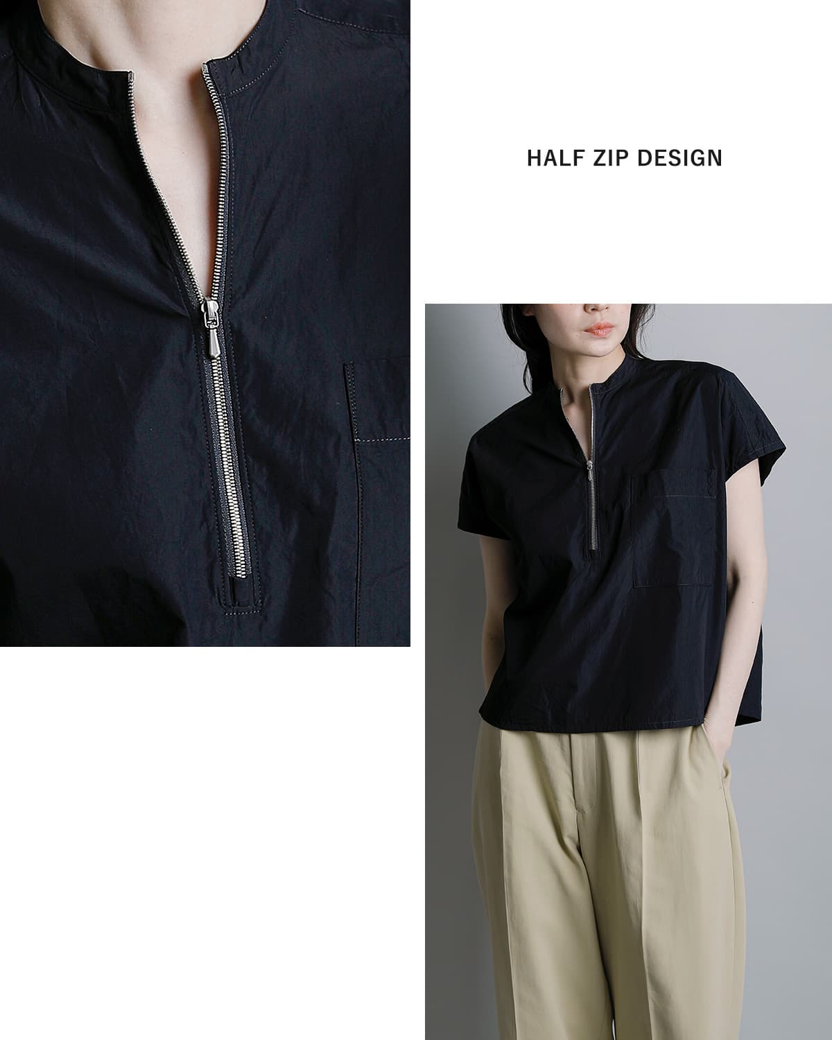 YLEVE�R�b�g�� �n�[�t�W�b�v�V���c COTTON CUPRA HALF ZIP SH 168-6150084