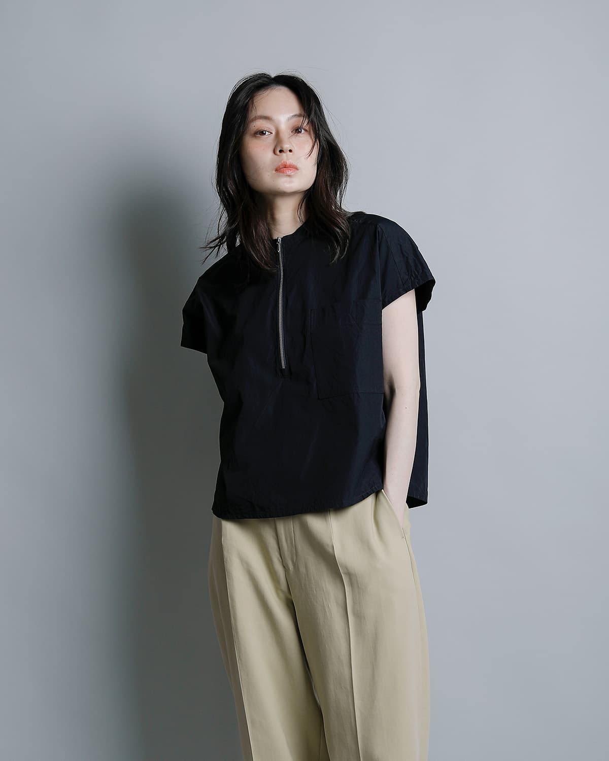 YLEVE�R�b�g�� �n�[�t�W�b�v�V���c COTTON CUPRA HALF ZIP SH 168-6150084