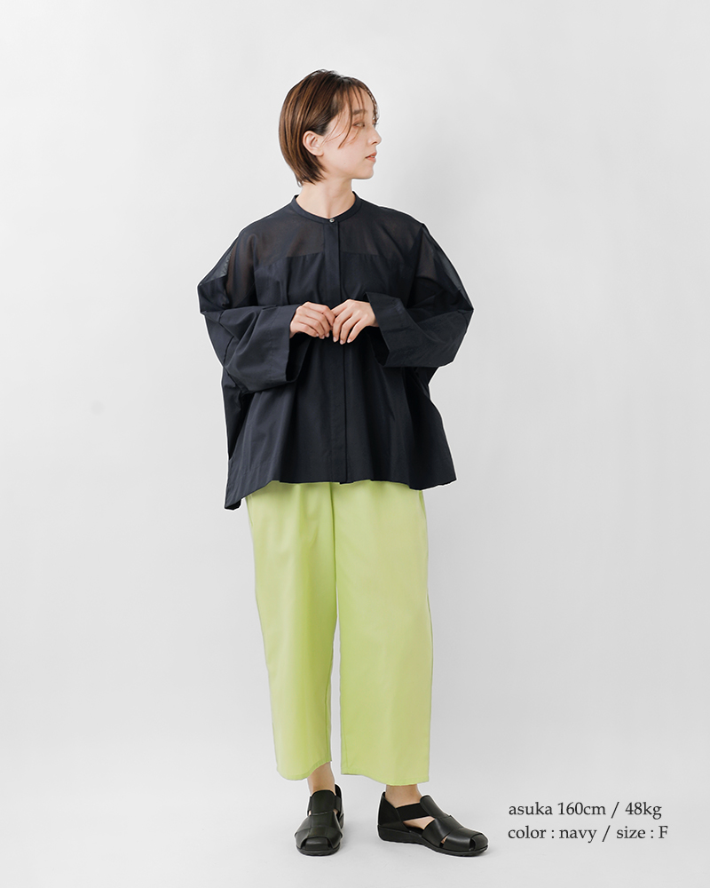 mizuiro-ind(ミズイロインド)コットン布帛スタンドカラーシアーシャツ2-230088