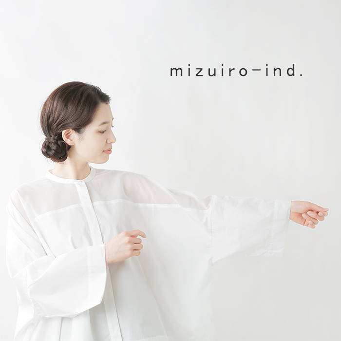 mizuiro-ind(ミズイロインド)コットン布帛スタンドカラーシアーシャツ2-230088