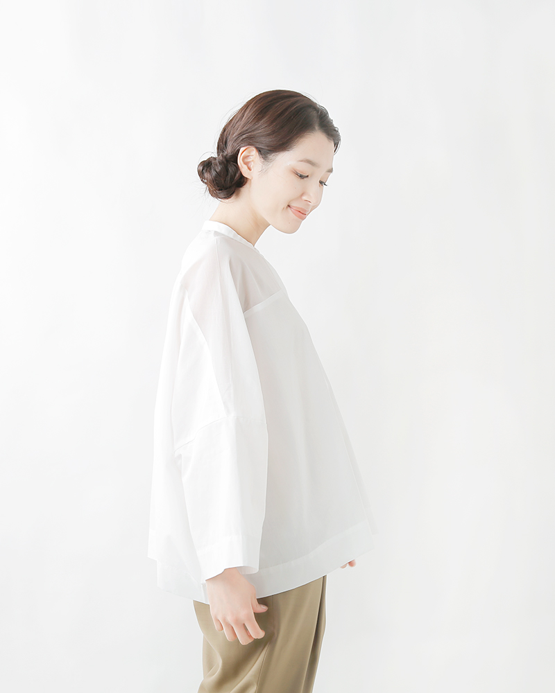 mizuiro-ind(ミズイロインド)コットン布帛スタンドカラーシアーシャツ2-230088