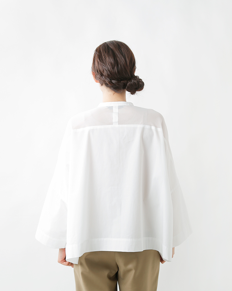 mizuiro-ind(ミズイロインド)コットン布帛スタンドカラーシアーシャツ2-230088