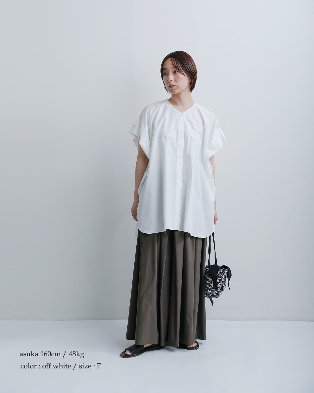 mizuiro ind(ミズイロインド)コットン Vネック ワイド チュニック シャツ 2-230118