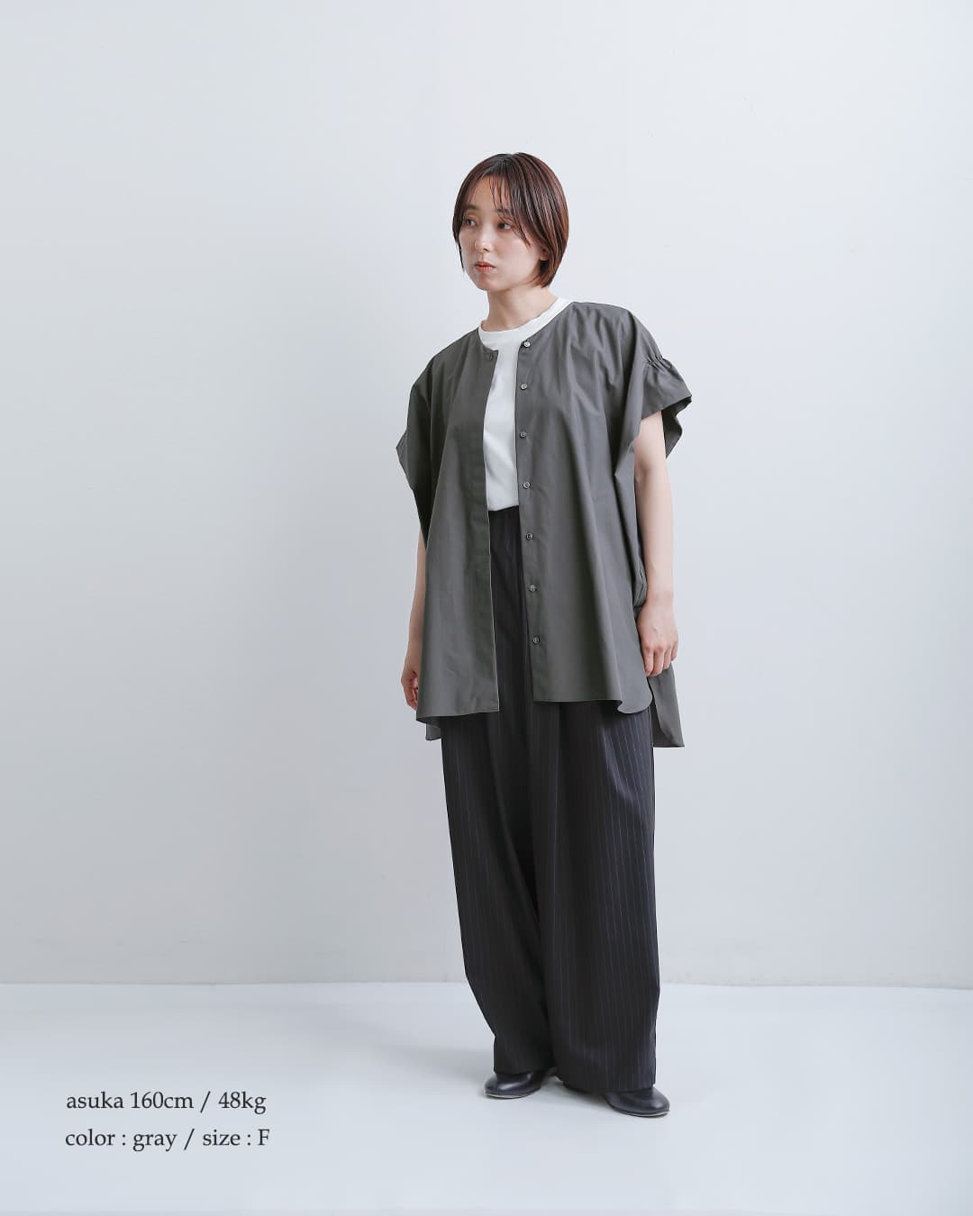 mizuiro ind(ミズイロインド)コットン Vネック ワイド チュニック シャツ 2-230118