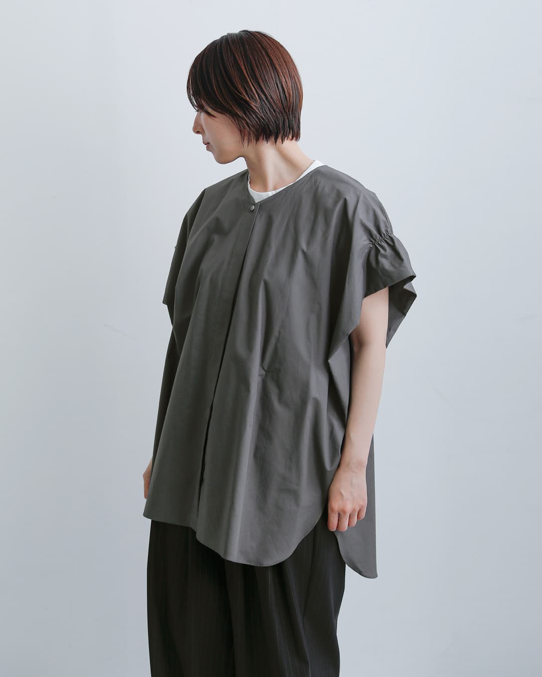 mizuiro ind(ミズイロインド)コットン Vネック ワイド チュニック シャツ 2-230118