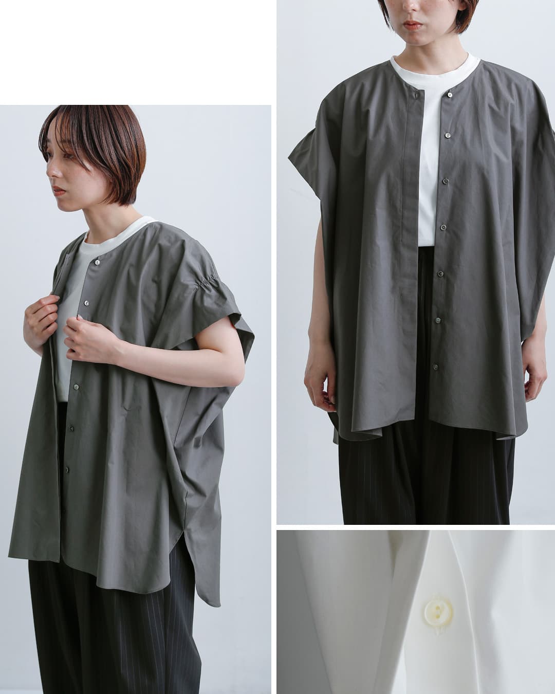mizuiro ind(ミズイロインド)コットン Vネック ワイド チュニック シャツ 2-230118