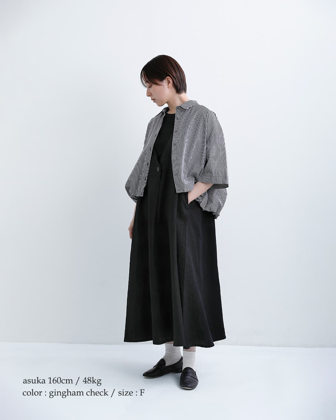 mizuiro indコットン ストライプ ハーフスリーブ バルーン シャツ 2-230129