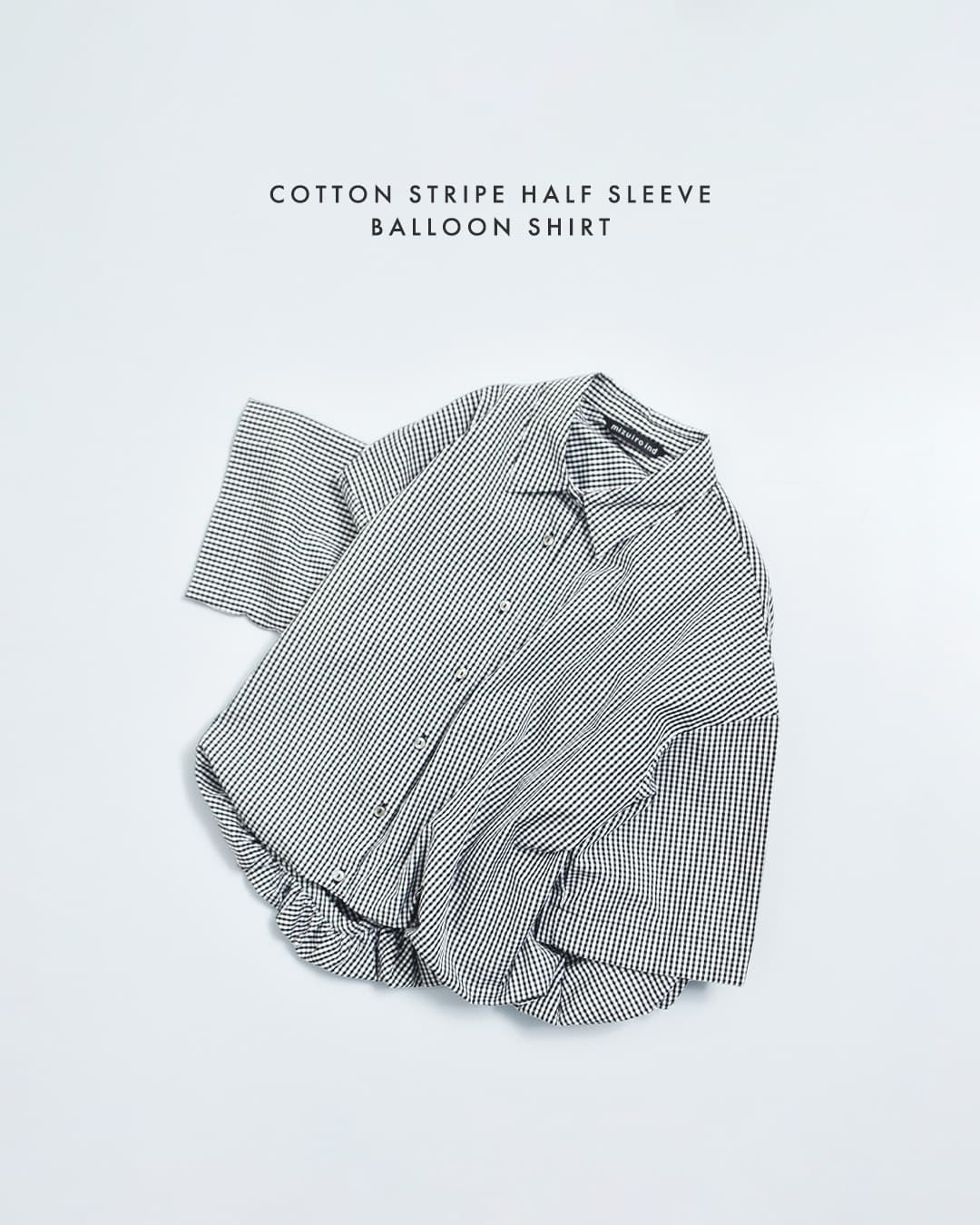 mizuiro indコットン ストライプ ハーフスリーブ バルーン シャツ 2-230129