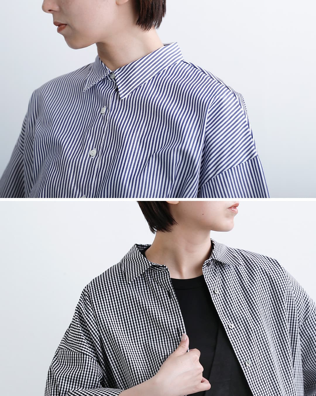 mizuiro indコットン ストライプ ハーフスリーブ バルーン シャツ 2-230129