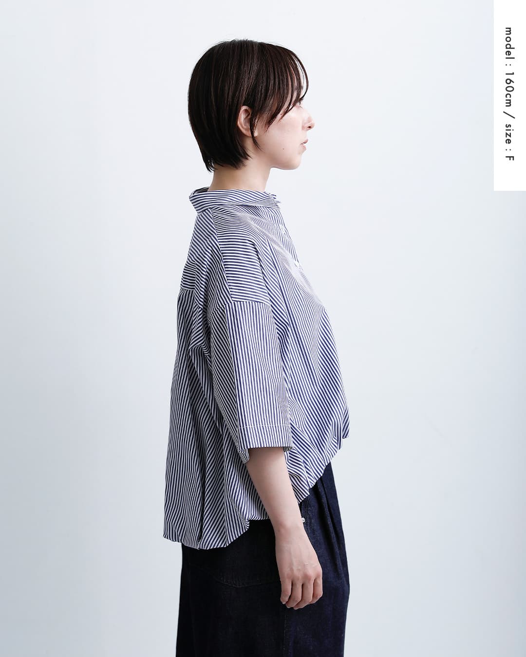 mizuiro indコットン ストライプ ハーフスリーブ バルーン シャツ 2-230129