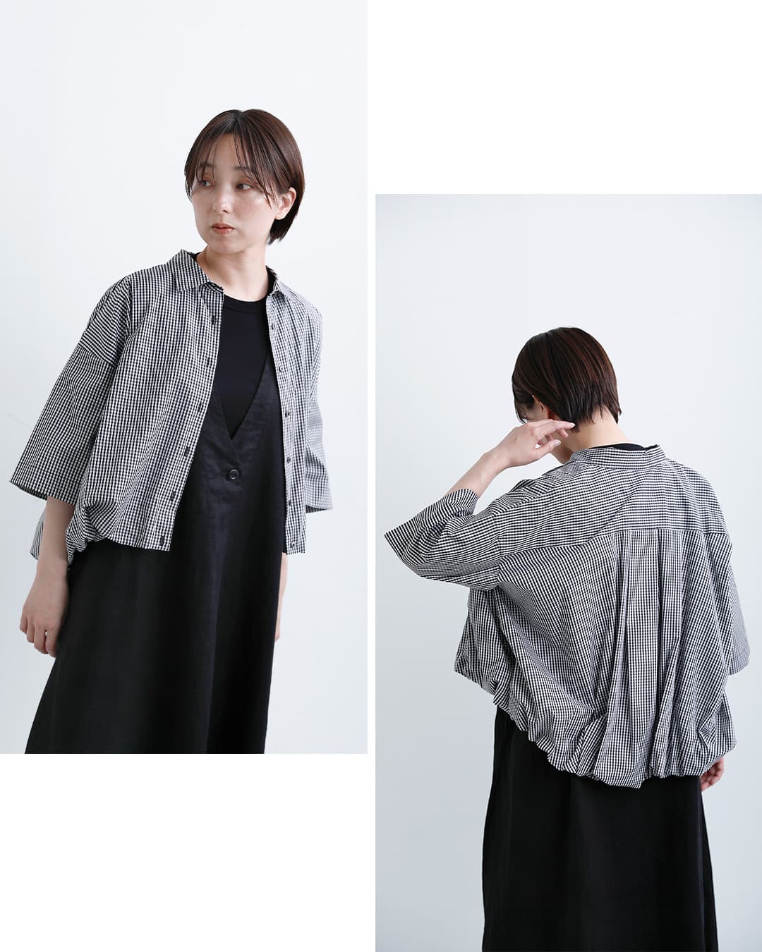 mizuiro indコットン ストライプ ハーフスリーブ バルーン シャツ 2-230129