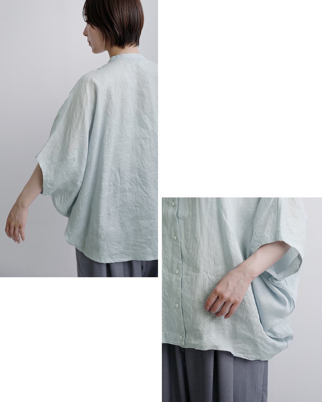 mizuiro indリネン スタンドカラー コクーン シャツ 2-230136