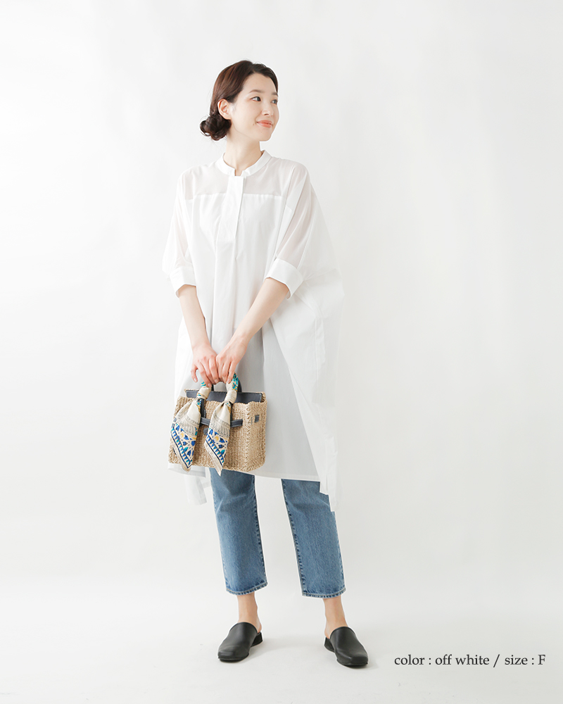 mizuiro-ind(ミズイロインド)コットン布帛スタンドカラーシアーワイドワンピース2-250084