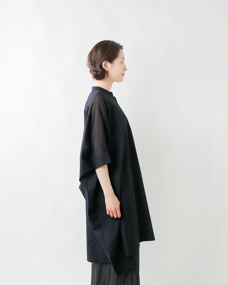 mizuiro-ind(ミズイロインド)コットン布帛スタンドカラーシアーワイドワンピース2-250084