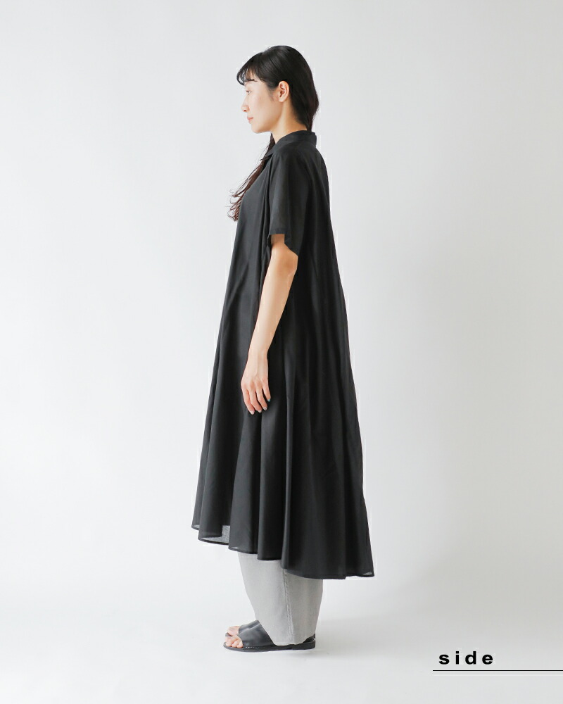 mizuiro-ind(ミズイロインド)60ローンコットンハーフスリーブフレアシャツワンピース2-250085