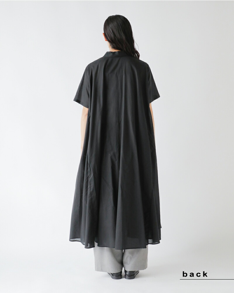 mizuiro-ind(ミズイロインド)60ローンコットンハーフスリーブフレアシャツワンピース2-250085