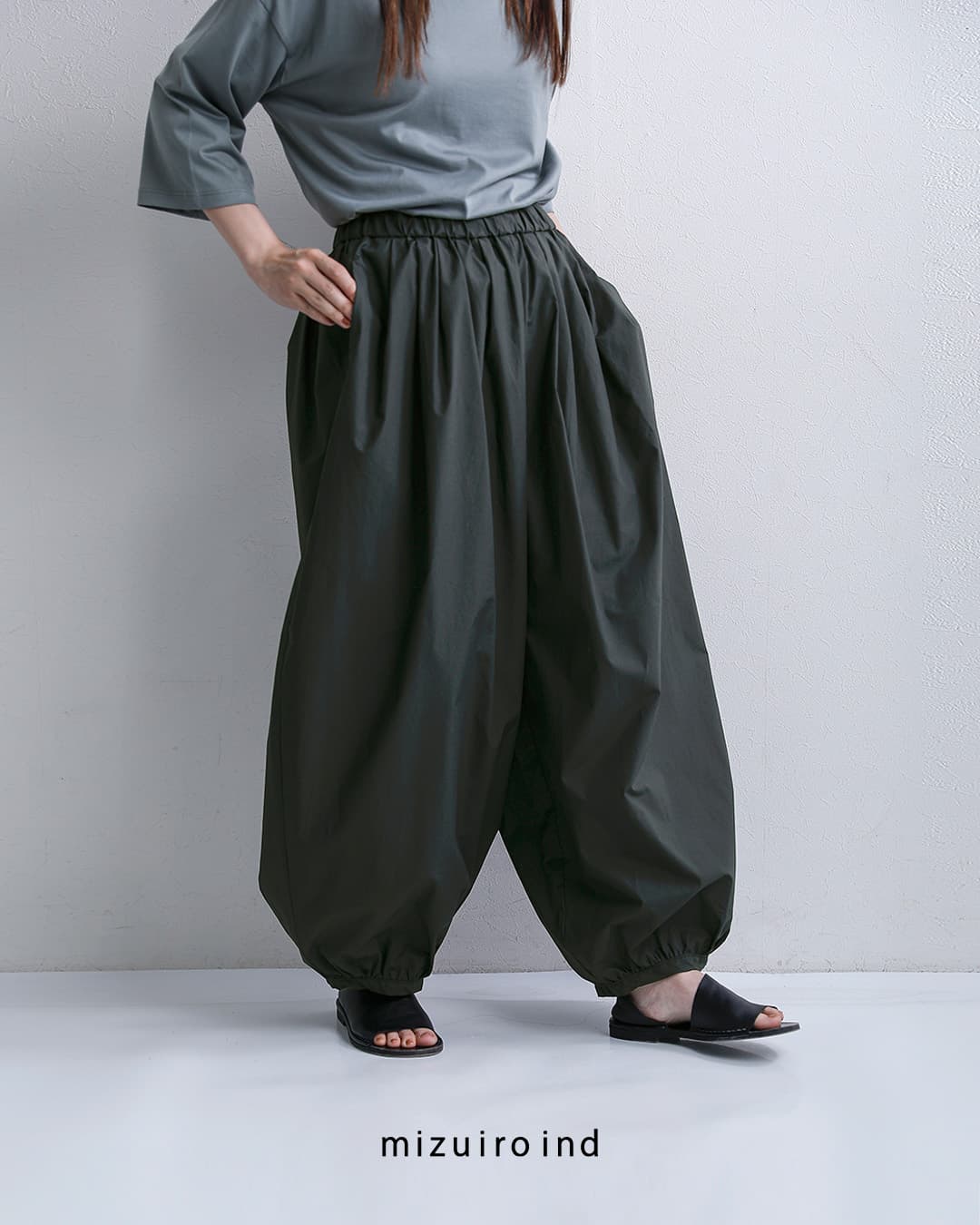 mizuiro ind60タイプライター コットン タック バルーン パンツ 2-260095