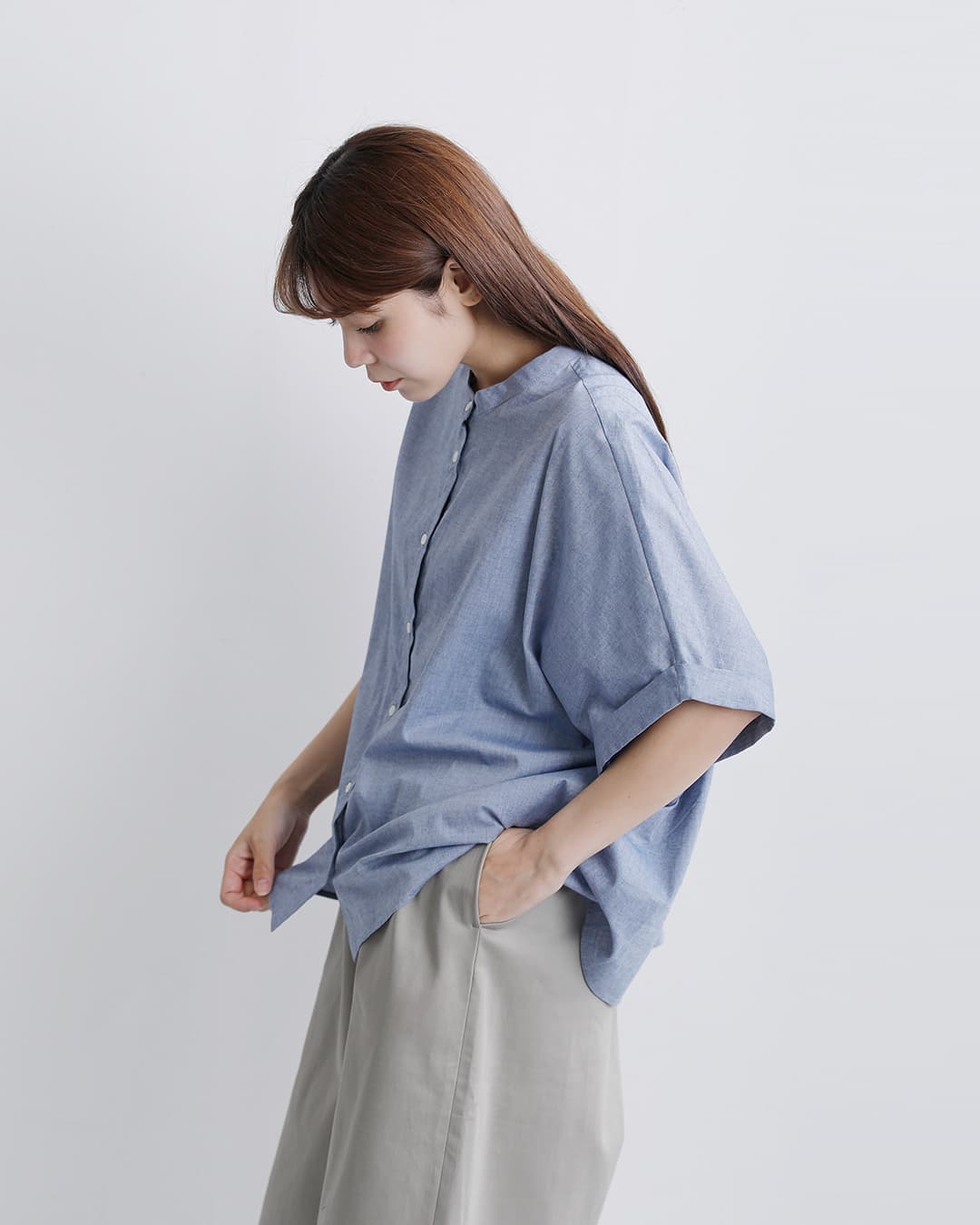 MidiUmi(ミディウミ)コットン シャンブレー ワイド シャツ 2-730231