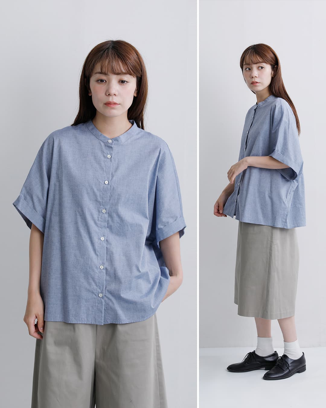 MidiUmi(ミディウミ)コットン シャンブレー ワイド シャツ 2-730231