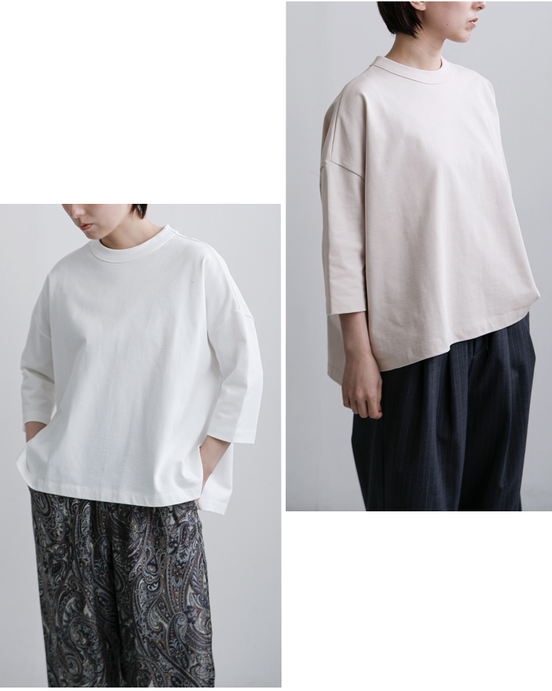 TRAVAIL MANUEL(トラバイユマニュアル)コットン度詰天竺7分袖クルーネックワイドプルオーバー2009