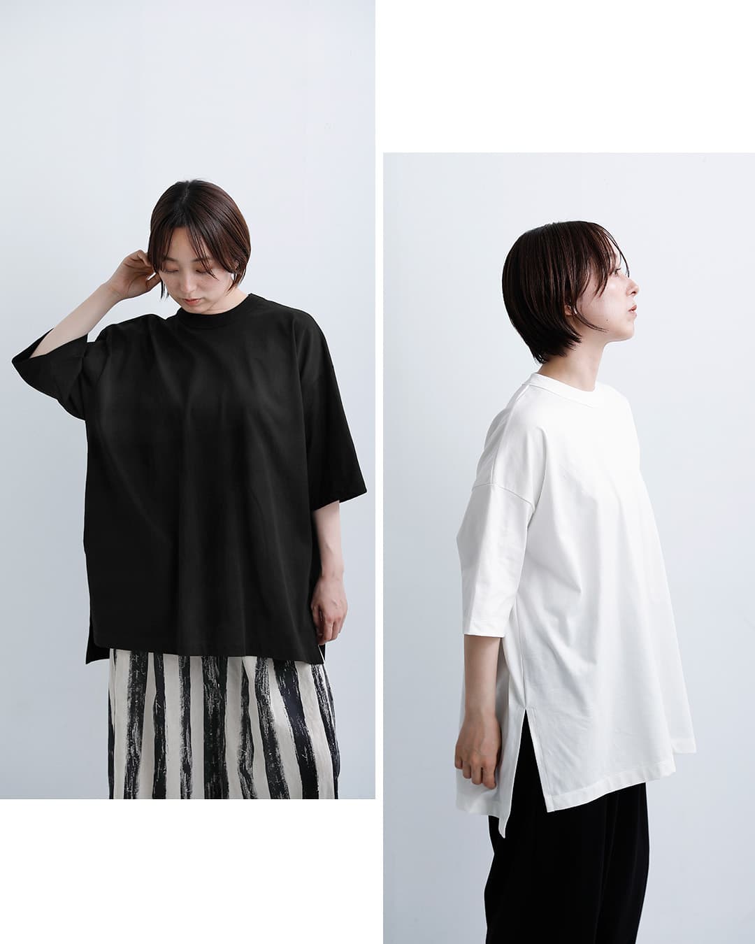 TRAVAIL MANUELコットン ミディ天竺 BIG スリット Tシャツ 2049