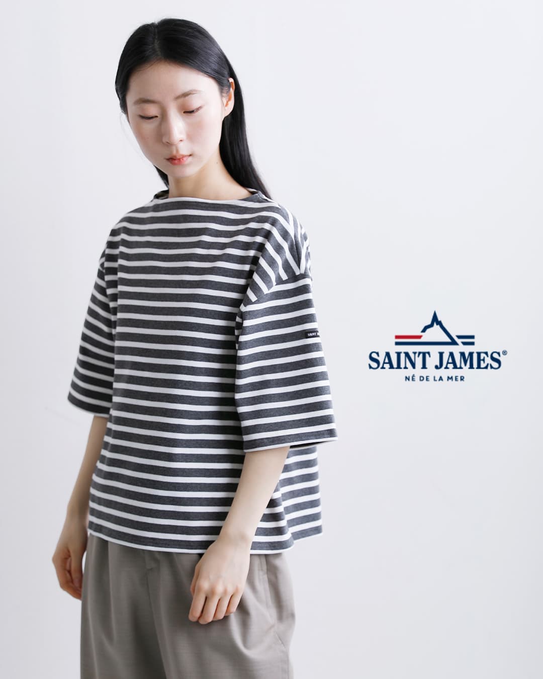 SAINT JAMES(セントジェームス)厚手 コットン ボートネック ウェッソンルーズ ドロップ Tシャツ 20jc-tee-loose