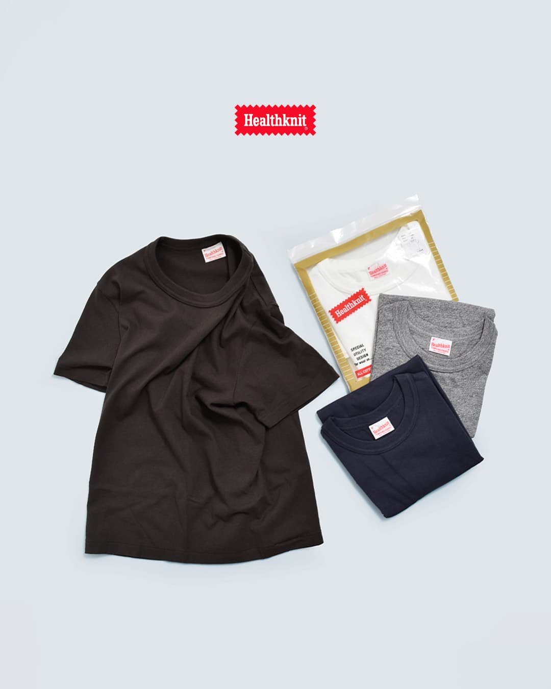 Healthknitコットン トンプキンスジャージー クルーネック 半袖 Tシャツ 214