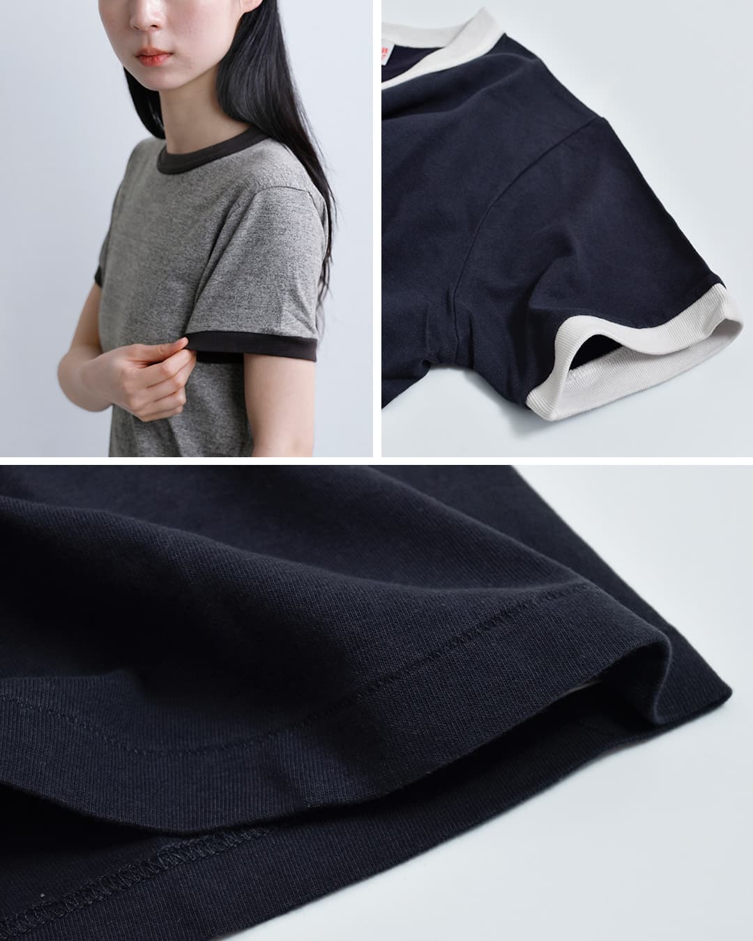 Healthknitコットン トンプキンスジャージー リンガー クルーネック 半袖 プルオーバー 219