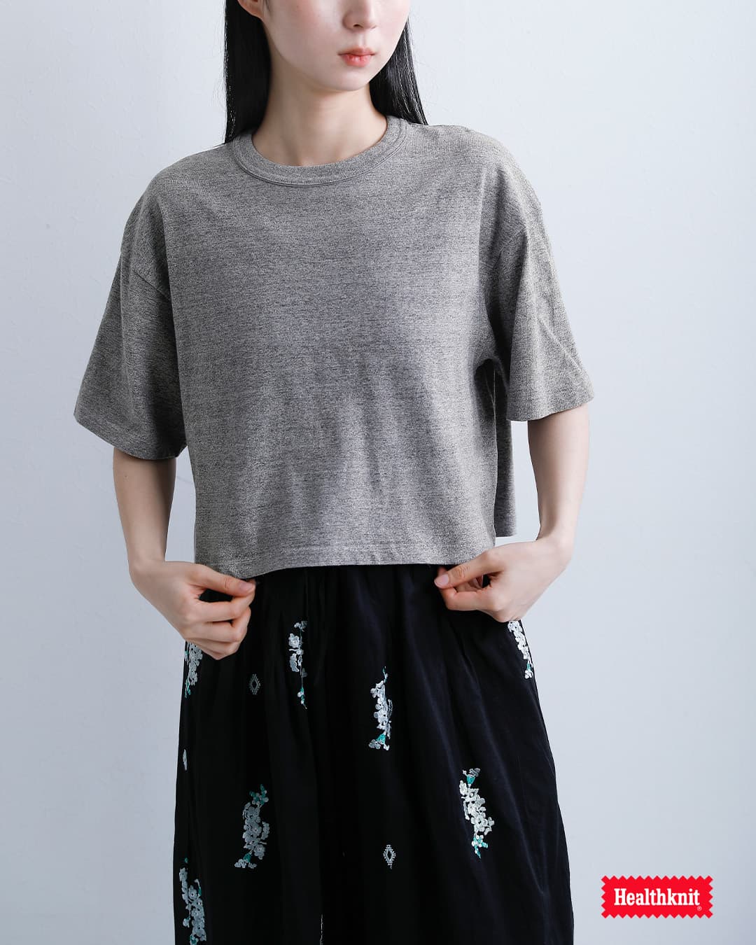 Healthknitコットン トンプキンスジャージー クロップド クルーネック 半袖 プルオーバー 220