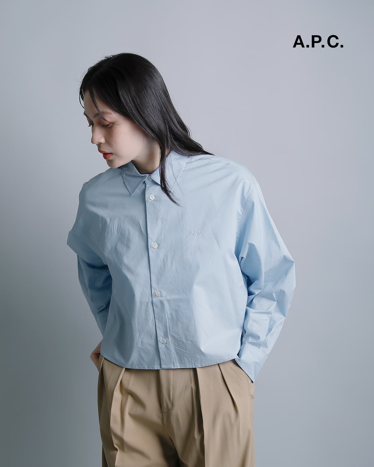 A.P.C.コットンポプリン 長袖シャツ CHEMISE CARRIE 23263-1-76171
