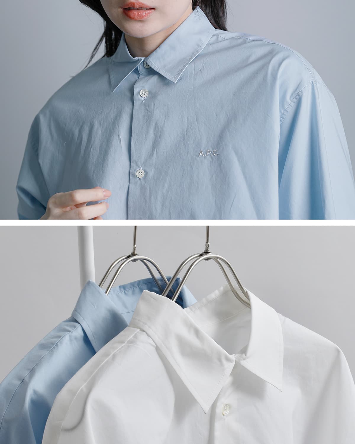 A.P.C.コットンポプリン 長袖シャツ CHEMISE CARRIE 23263-1-76171