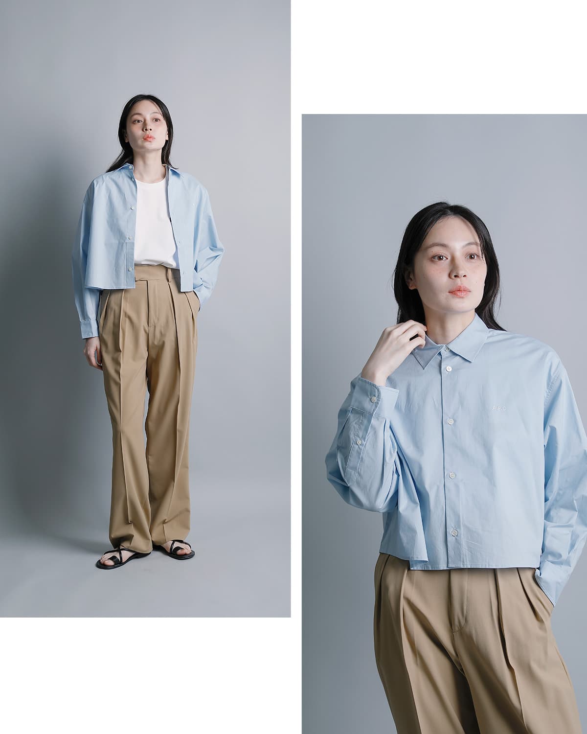 A.P.C.コットンポプリン 長袖シャツ CHEMISE CARRIE 23263-1-76171