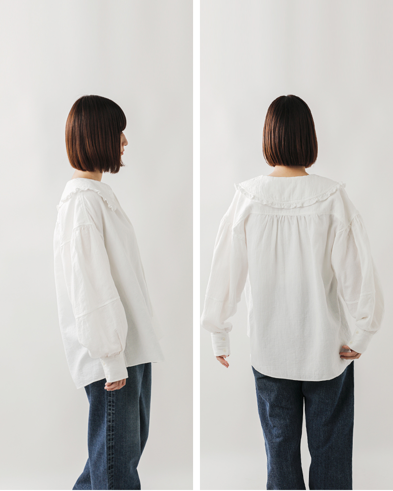Shinzone(シンゾーン)コットンガーゼビッグカラーギャザーブラウスCOTTONGAUZEBLOUSE25smsbl19