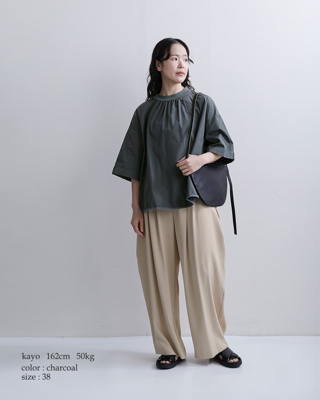 fabrique en planete terreコットン コンビ モックネック 6分袖Tシャツ 261-022