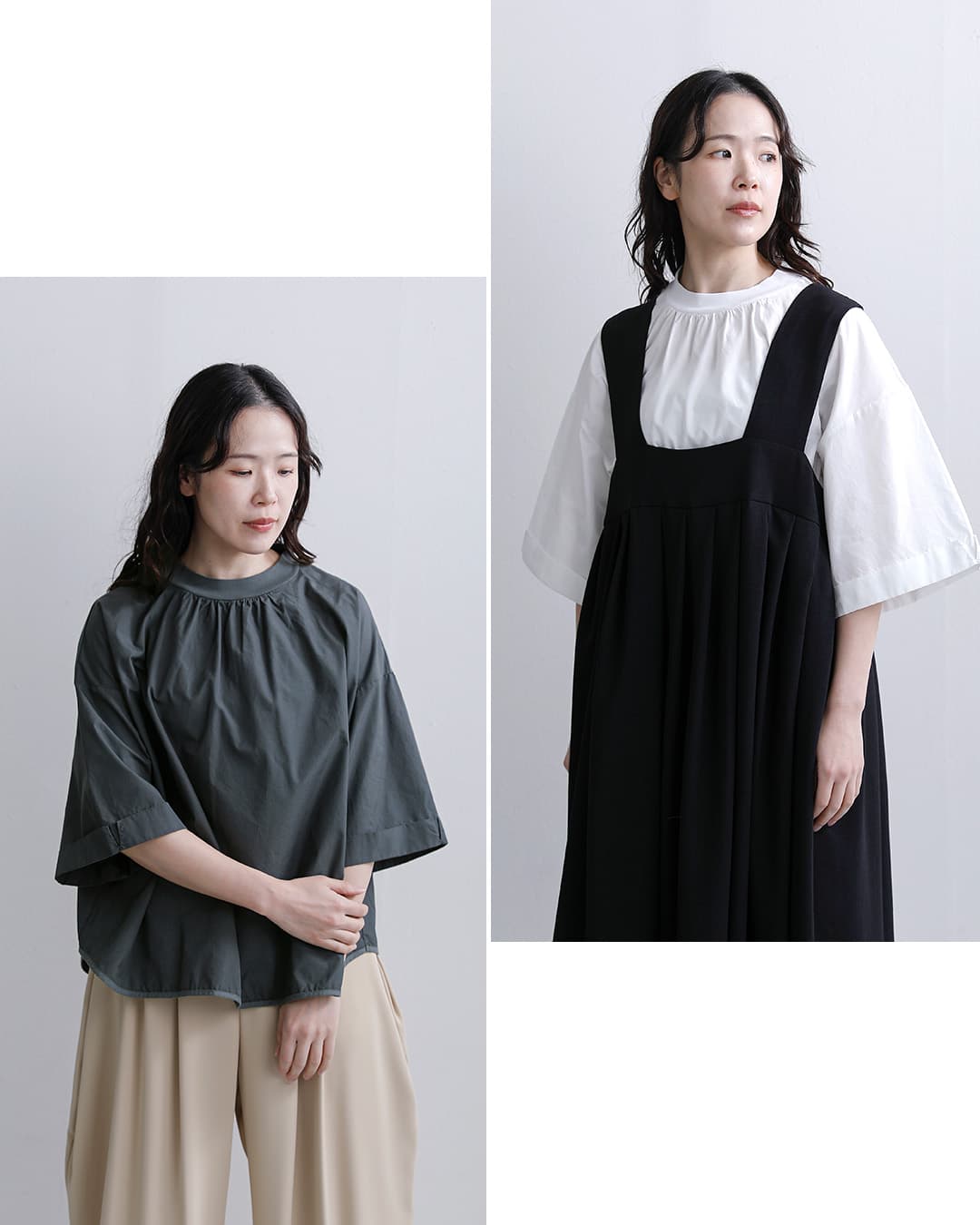 fabrique en planete terreコットン コンビ モックネック 6分袖Tシャツ 261-022
