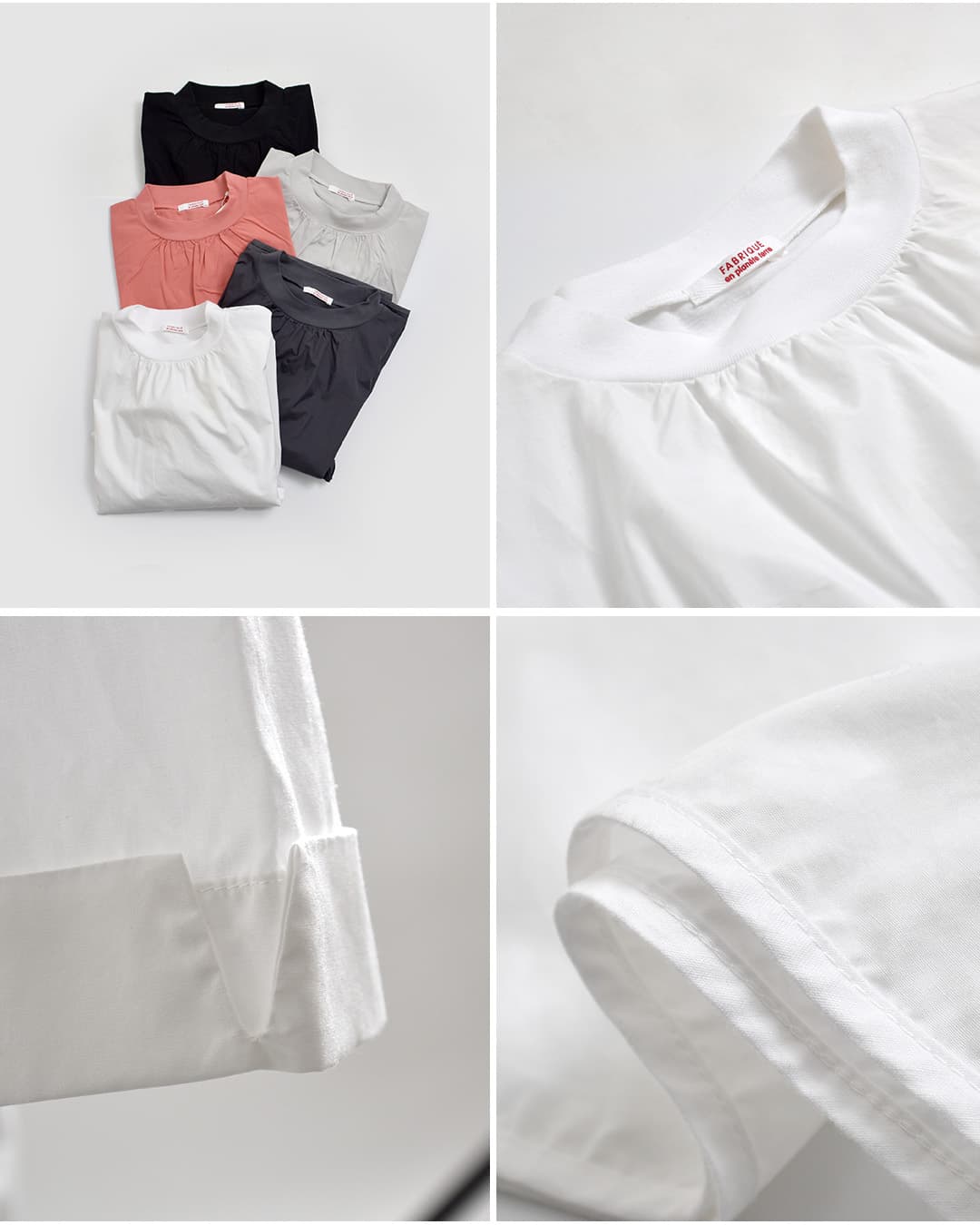 fabrique en planete terreコットン コンビ モックネック 6分袖Tシャツ 261-022