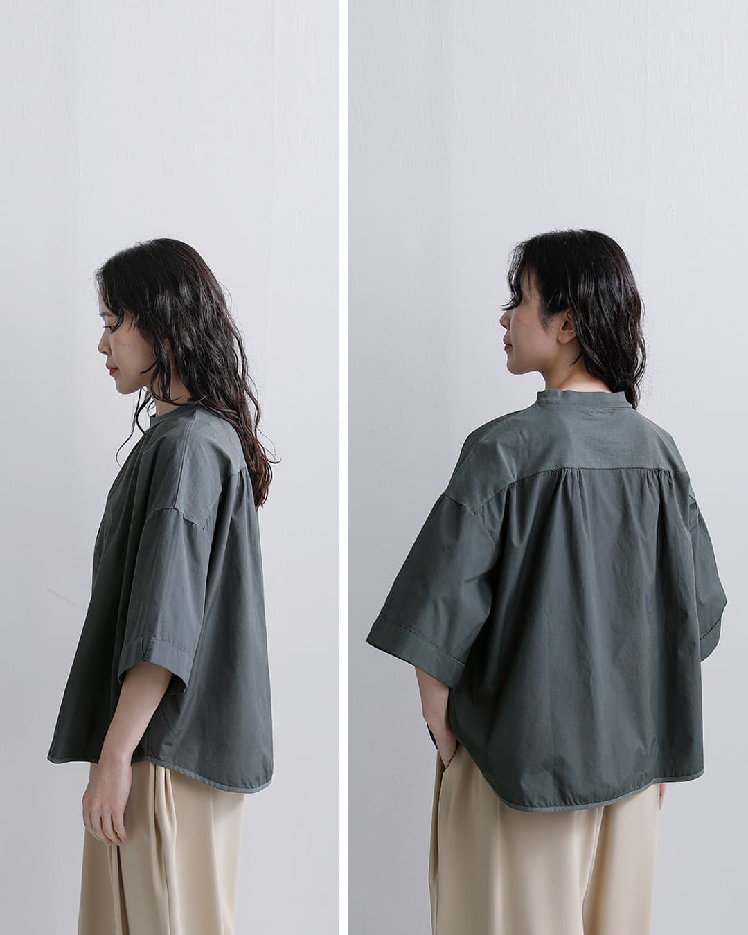 fabrique en planete terreコットン コンビ モックネック 6分袖Tシャツ 261-022