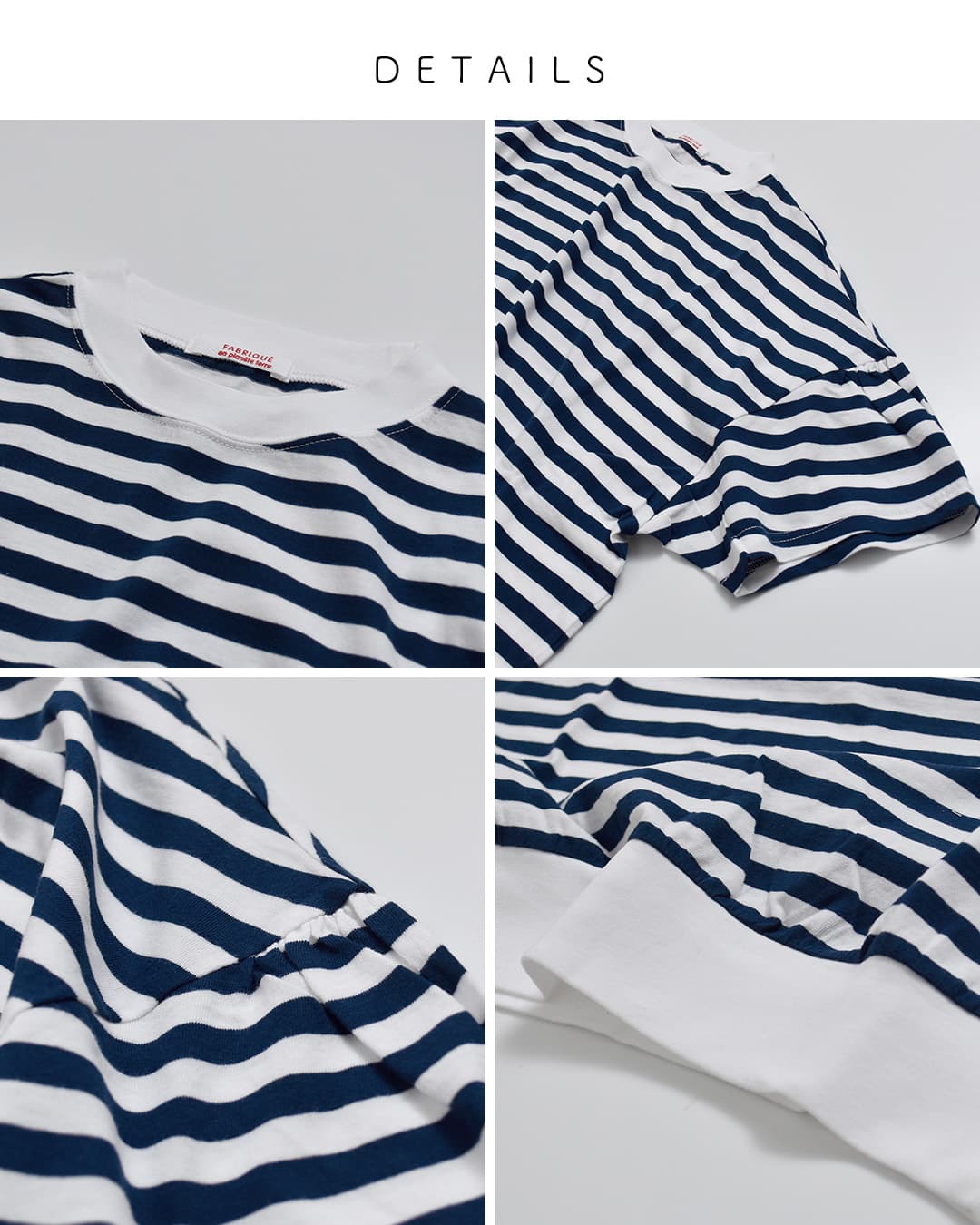 fabrique en planete terre(ファブリケ アン プラネテール)コットン ボーダー ギャザー 半袖Tシャツ 261-033
