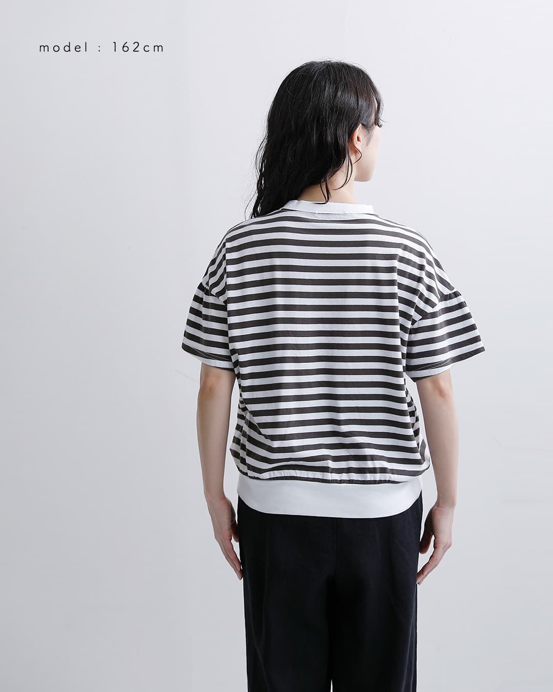 fabrique en planete terre(ファブリケ アン プラネテール)コットン ボーダー ギャザー 半袖Tシャツ 261-033