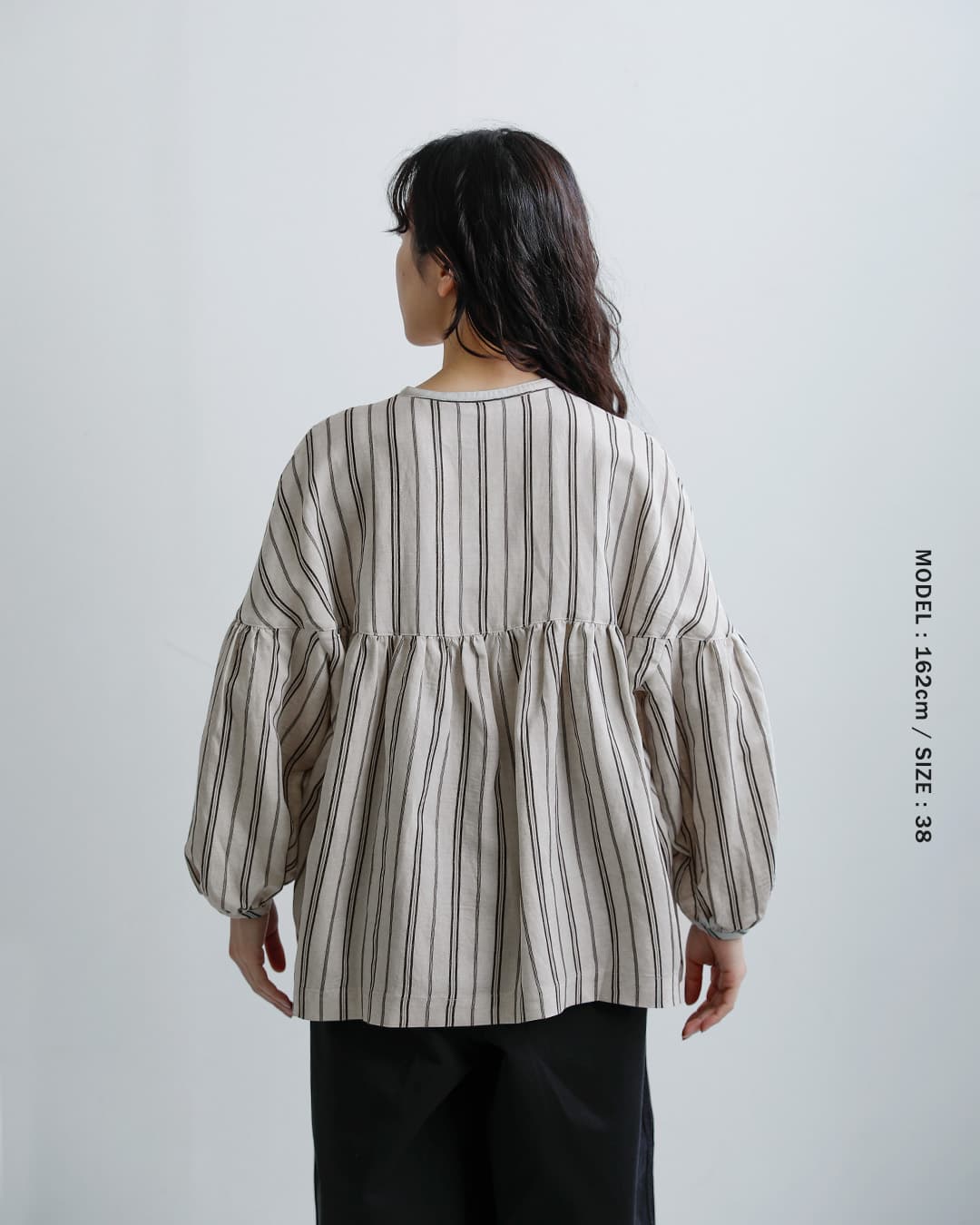 fabrique en planete terre(ファブリケ アン プラネテール)マルチストライプ 9分袖 ギャザー ブラウス 261-107