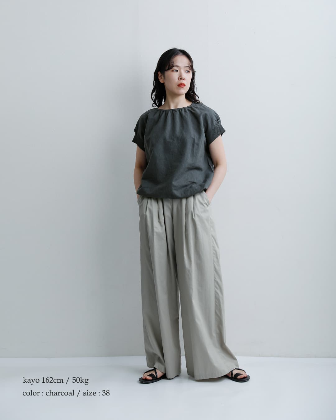 fabrique en planete terre(ファブリケ アン プラネテール)リネン コンビ キャップスリーブ プルオーバー シャツ 261-122