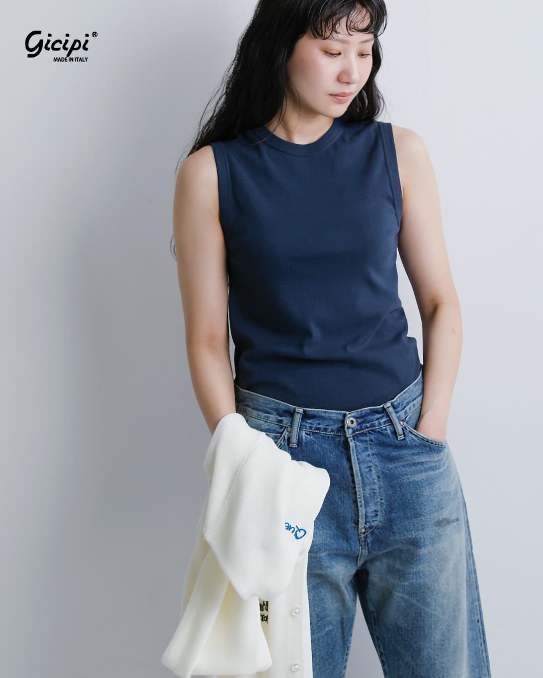 GICIPI(ジチピ)コットン フライス クルーネック ノースリーブ Tシャツ BARIO 2612p
