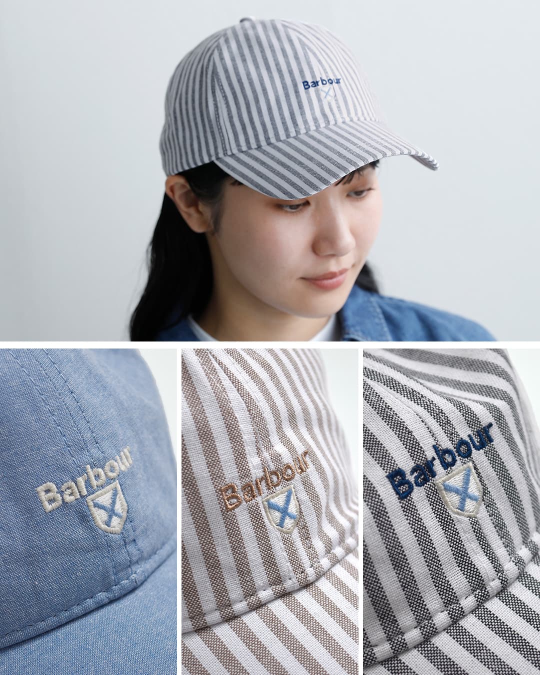 Barbourコットン 6パネル キャップ NELSON CHAMBRAY/CRESSWELL CAP 261mha0933-0935
